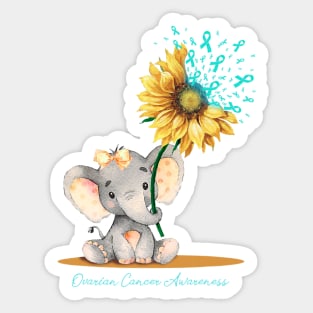 Ovarian Cancer Awareness Cute Elephant Sunflower Teal Sticker
